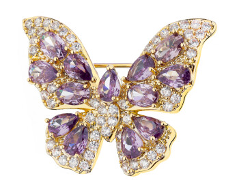 Broszka z mosiądzu pozłacana z cyrkoniami - motyl