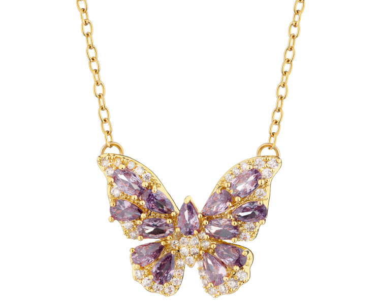 Naszyjnik z mosiądzu pozłacany z cyrkoniami - motyl