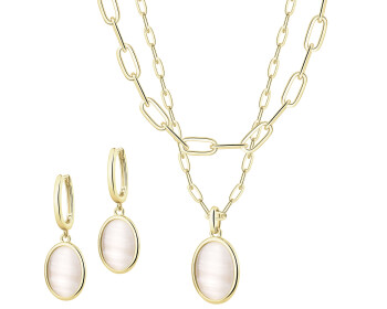 Kolczyki i naszyjnik z mosiądzu pozłacane z kocim okiem