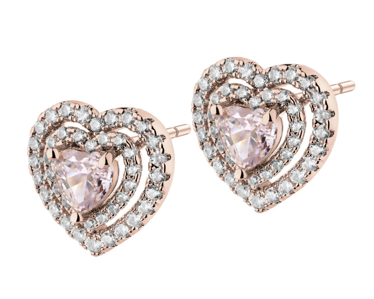 Kolczyki z mosiądzu pozłacane z cyrkoniami - serce