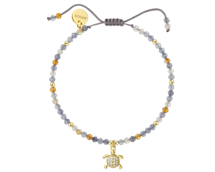 Bransoletka z mosiądzu pozłacana z cyrkoniami - żółw