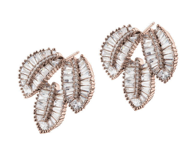 Kolczyki z mosiądzu pozłacane z cyrkoniami - liście