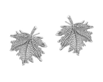 Kolczyki z mosiądzu rodowane z cyrkoniami - liście