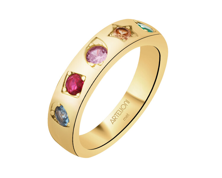 Pierścionek z mosiądzu pozłacany z cyrkoniami