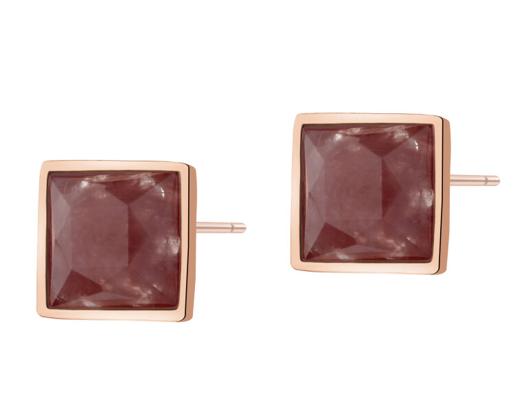 Kolczyki z mosiądzu pozłacane z kwarcami - kwadraty