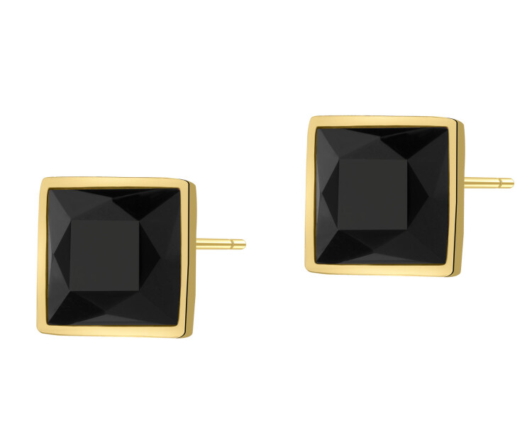 Kolczyki z mosiądzu pozłacane z agatami - kwadraty