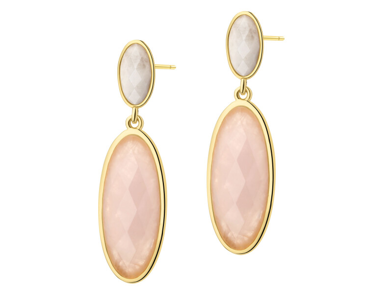 Kolczyki z mosiądzu pozłacane z kwarcami i kamieniami księżycowymi