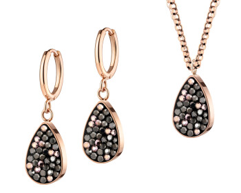 Kolczyki i naszyjnik ze stali szlachetnej z markasytami - komplet - łezki