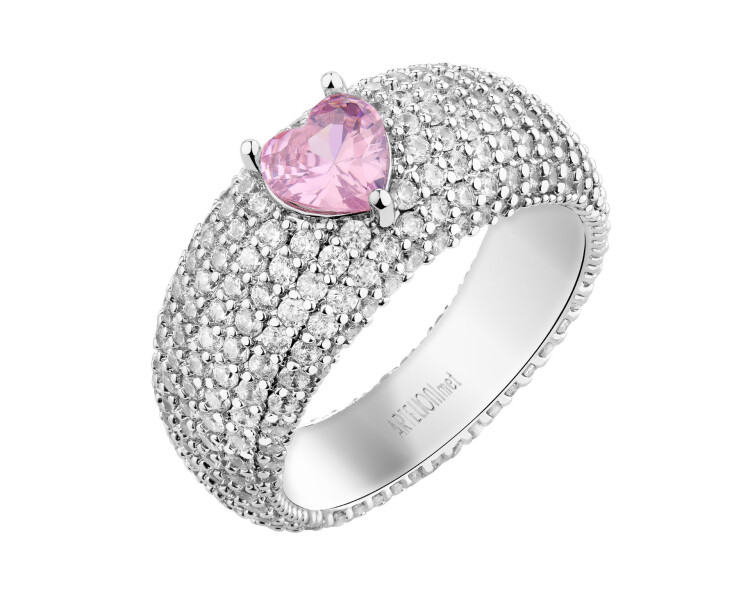 Pierścionek z mosiądzu rodowany z cyrkoniami - serce