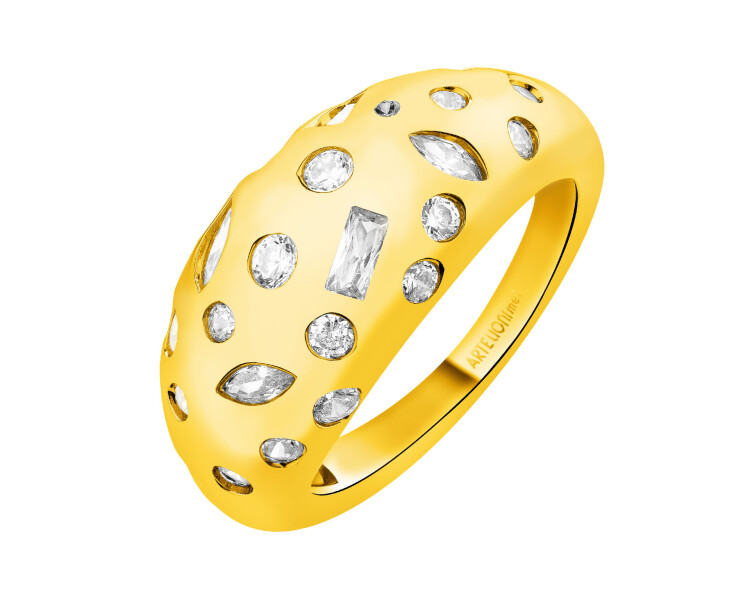 Pierścionek z mosiądzu pozłacany z cyrkoniami