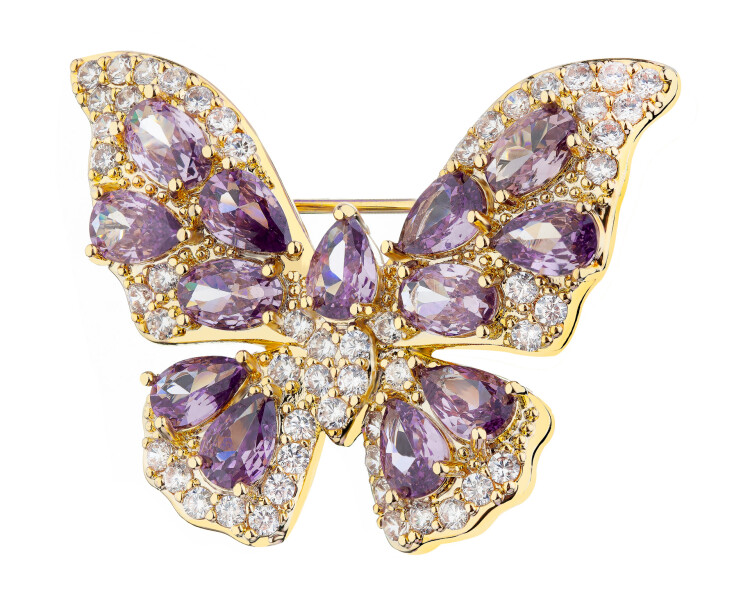 Broszka z mosiądzu pozłacana z cyrkoniami - motyl