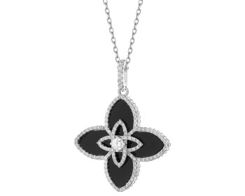 Naszyjnik z mosiądzu rodowany z agatem i cyrkoniami