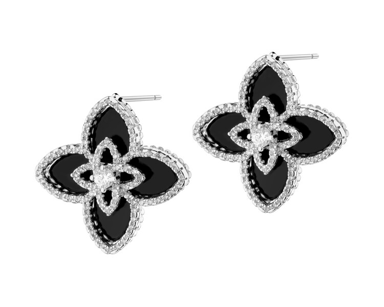 Kolczyki z mosiądzu rodowane z agatem i cyrkoniami