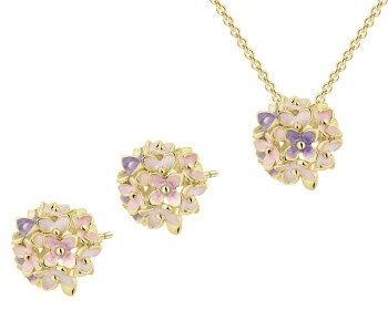 Kolczyki i naszyjnik z mosiądzu pozłacane z detalami z masy żywicznej - komplet - kwiaty