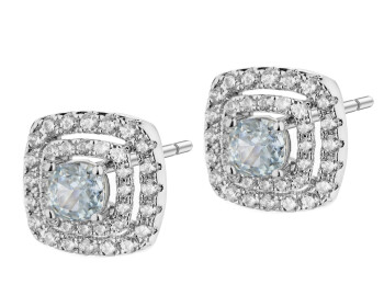 Kolczyki z mosiądzu rodowane z cyrkoniami - kwadrat