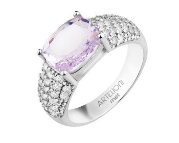 Pierścionek z mosiądzu pozłacany z cyrkoniami i szklanym detalem