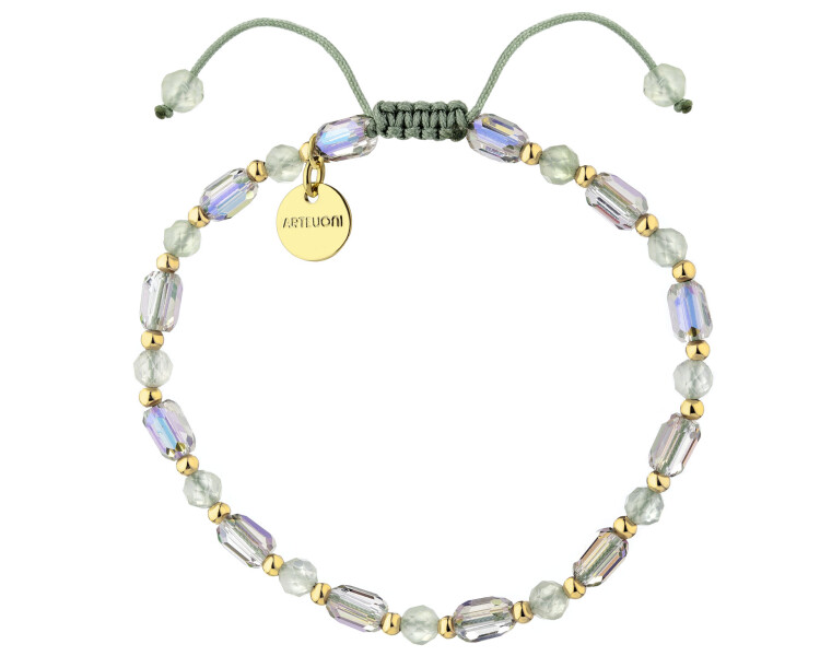 Bransoletka z mosiądzu pozłacana z prehnitami i szklanymi detalami