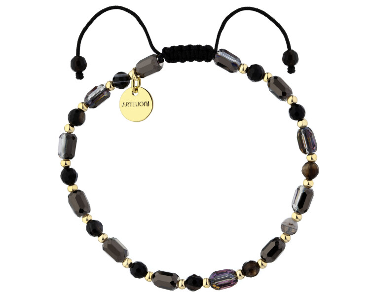 Bransoletka z mosiądzu pozłacana z agatami i szklanymi detalami