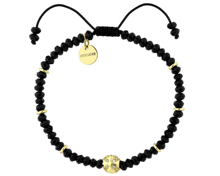 Bransoletka z mosiądzu pozłacana z cyrkoniami i agatami