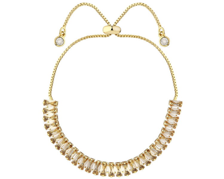 Bransoletka z mosiądzu pozłacana z cyrkoniami i szklanymi detalami