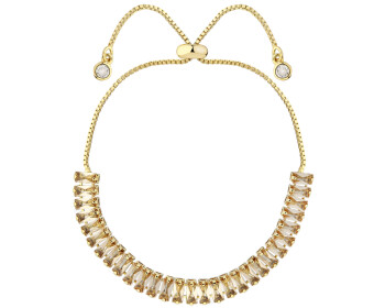 Bransoletka z mosiądzu pozłacana z cyrkoniami i szklanymi detalami