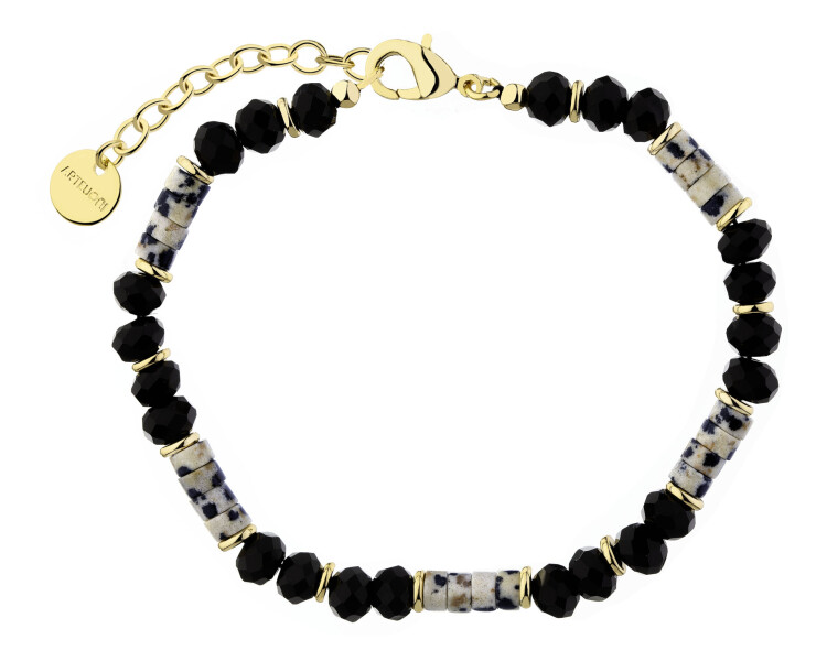 Bransoletka z mosiądzu pozłacana z agatami i jaspisami