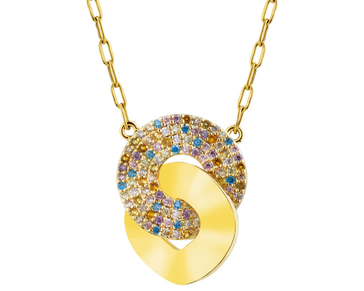 Naszyjnik z mosiądzu pozłacany z cyrkoniami - koła