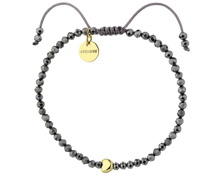 Bransoletka z mosiądzu pozłacana z kamieniami jubilerskimi - serce