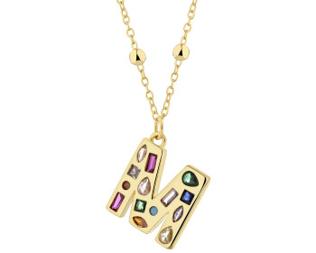 Naszyjnik z mosiądzu pozłacany z cyrkoniami - litera M