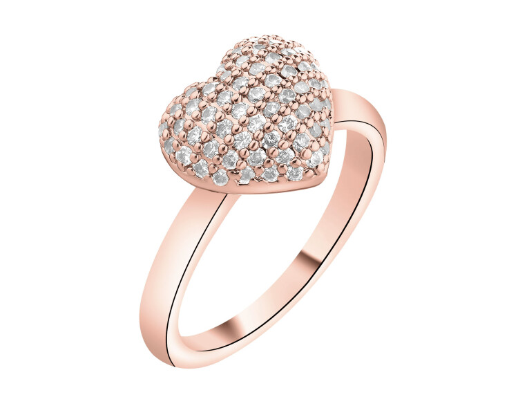 Pierścionek z mosiądzu pozłacany z cyrkoniami - serce