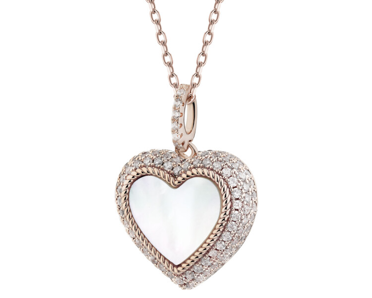 Naszyjnik z mosiądzu pozłacany z cyrkoniami i masą perłową - serce