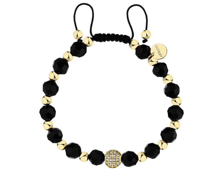 Bransoletka z mosiądzu pozłacana z cyrkoniami i szklanymi detalami