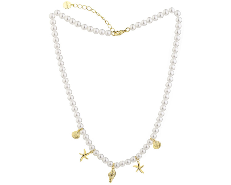 Naszyjnik z mosiądzu pozłacany z cyrkoniami i perłami - muszle, rozgwiazda