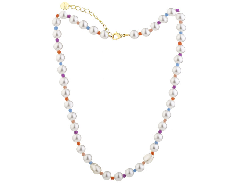 Naszyjnik z mosiądzu pozłacany z perłami i szklanymi detalami