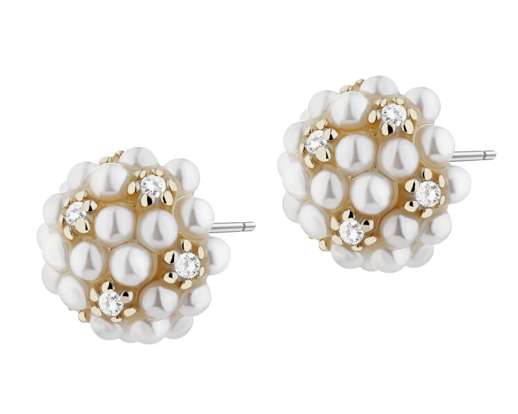 Kolczyki z mosiądzu pozłacane z cyrkoniami i perłami