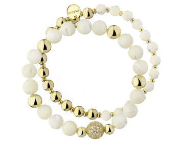 Bransoletka z mosiądzu pozłacana z cyrkoniami i masą perłową