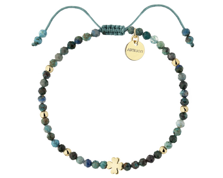 Bransoletka z mosiądzu pozłacana z turkusami - koniczyna