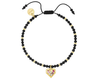 Bransoletka z mosiądzu pozłacana z turmalinami i cyrkoniami - serce