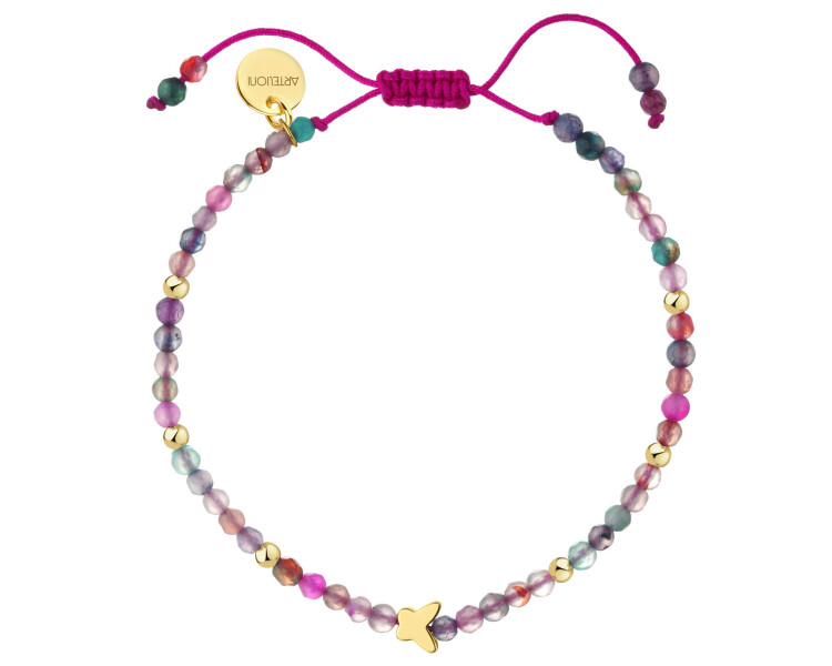 Bransoletka z mosiądzu pozłacana z agatami - motyl