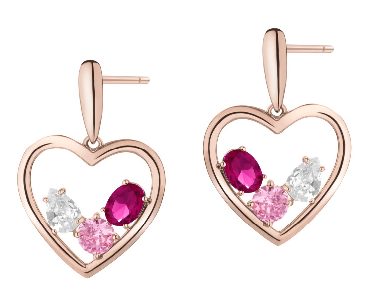 Kolczyki z mosiądzu pozłacane z cyrkoniami - serce