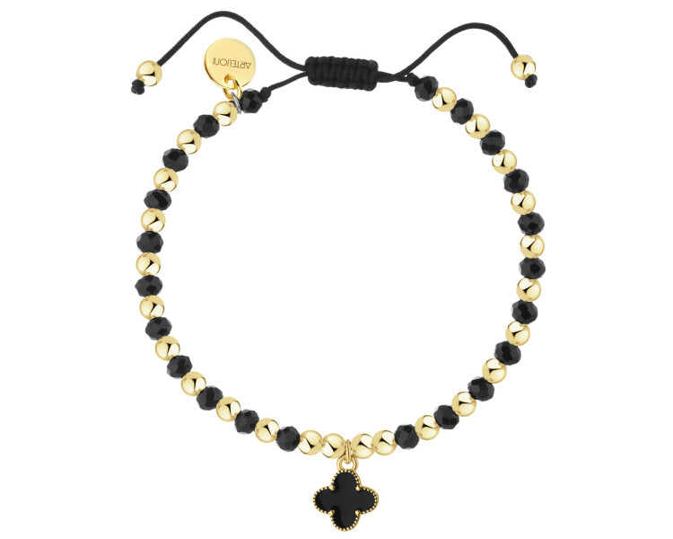 Bransoletka z mosiądzu pozłacana ze szklanymi detalami i emalią