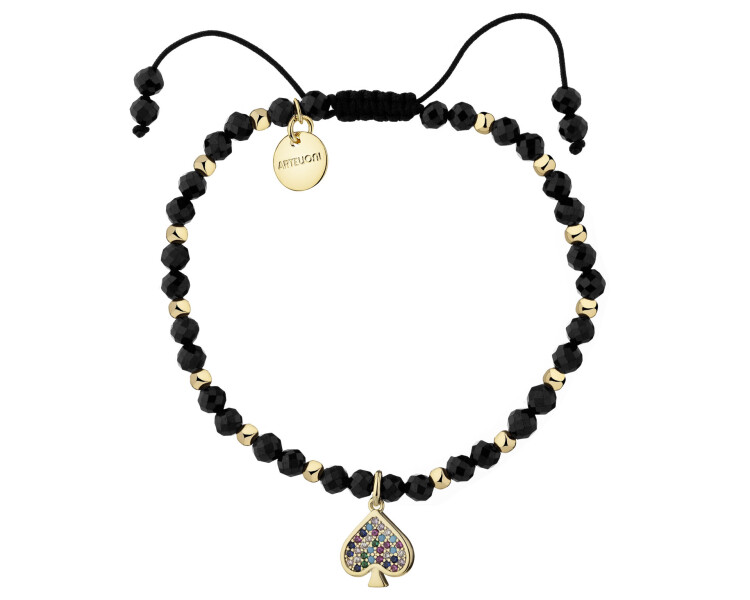 Bransoletka z mosiądzu pozłacana ze spinelami i cyrkoniami - serce pik