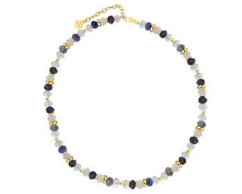 Naszyjnik z mosiądzu pozłacany z sodalitami i kwarcami