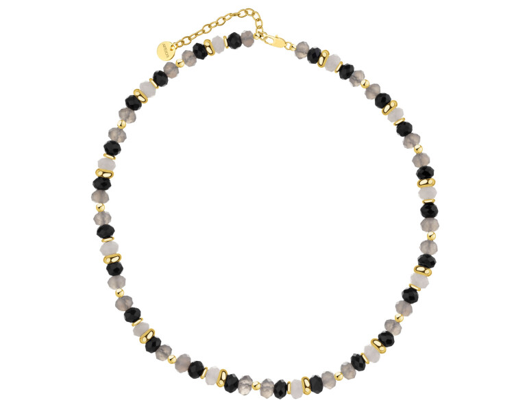 Naszyjnik z mosiądzu pozłacany z agatami i kwarcami