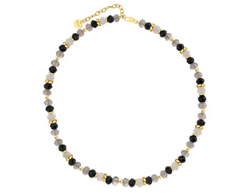 Naszyjnik z mosiądzu pozłacany z agatami i kwarcami