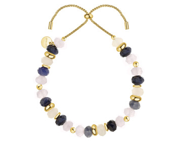 Bransoletka z mosiądzu pozłacana z sodalitami kwarcami