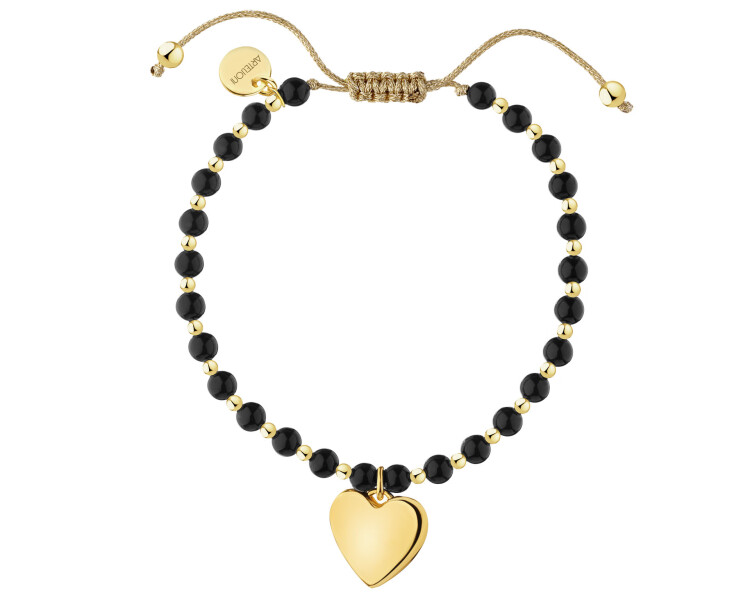 Bransoletka z mosiądzu pozłacana z agatami - serce