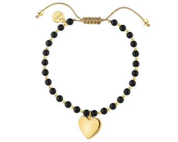 Bransoletka z mosiądzu pozłacana z agatami - serce