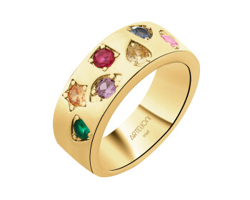 Pierścionek z mosiądzu pozłacany z cyrkoniami