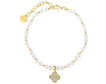 Bransoletka z mosiądzu pozłacana z perłami i cyrkoniami